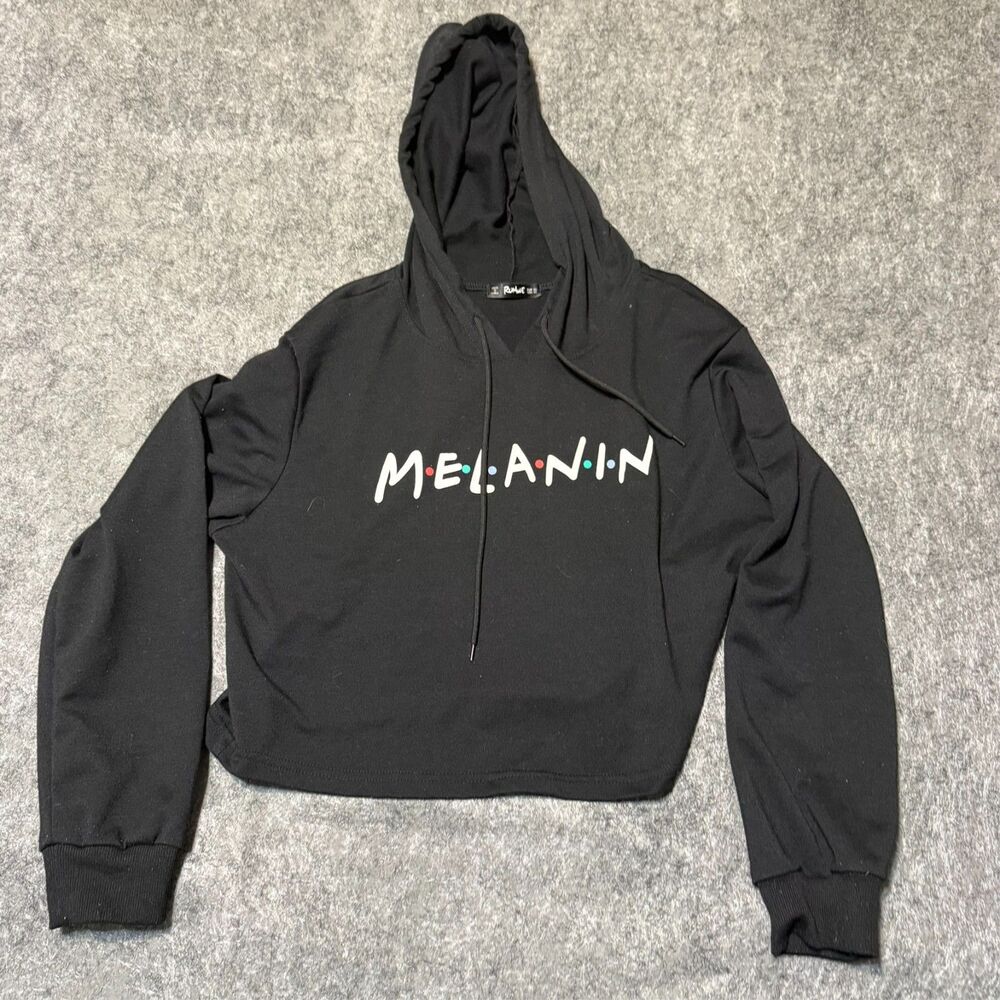 Romwe Womens Cropped Hoodie Size XS Black Melanin Friends Tv Show
